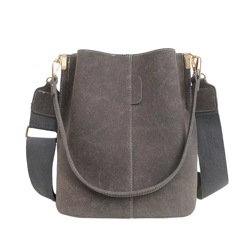 Vintage Bucket Bag Women Nubuck Leather Shoulder Bag Large Capacity Crossbody Bag 2021 Fashion Lady Handle Bag Wild Bag Handbags