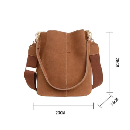 Vintage Bucket Bag Women Nubuck Leather Shoulder Bag Large Capacity Crossbody Bag 2021 Fashion Lady Handle Bag Wild Bag Handbags