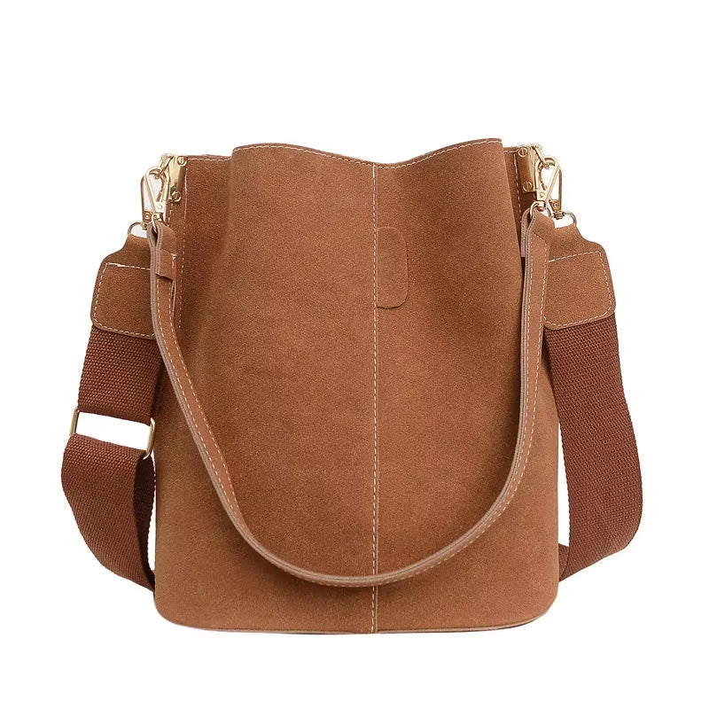 Vintage Bucket Bag Women Nubuck Leather Shoulder Bag Large Capacity Crossbody Bag 2021 Fashion Lady Handle Bag Wild Bag Handbags